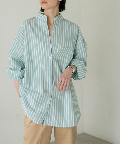 ANGIE（アンジー）の「リネンライクストライプルーズシャツ（シャツ/ブラウス・レディース・ブラック系その他/グリーン系その他/イエロー系その他/ブルー系その他・FREE）」の3枚目の写真