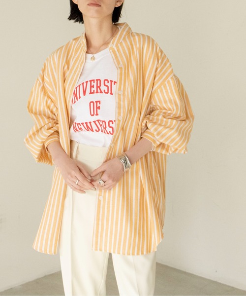 ANGIE（アンジー）の「リネンライクストライプルーズシャツ（シャツ/ブラウス・レディース・ブラック系その他/グリーン系その他/イエロー系その他/ブルー系その他・FREE）」の4枚目の写真