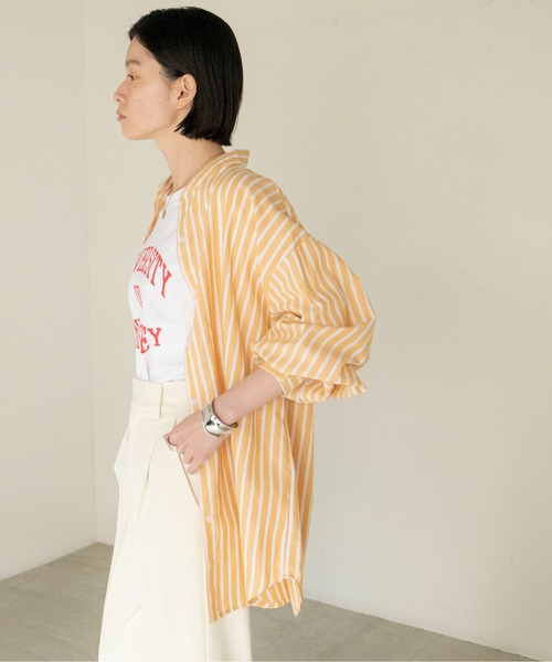ANGIE（アンジー）の「リネンライクストライプルーズシャツ（シャツ/ブラウス・レディース・ブラック系その他/グリーン系その他/イエロー系その他/ブルー系その他・FREE）」の9枚目の写真