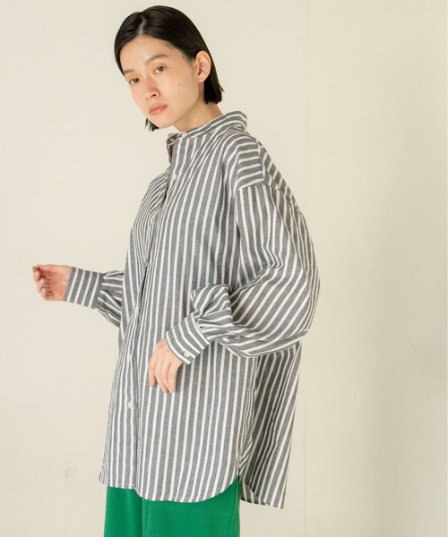 ANGIE（アンジー）の「リネンライクストライプルーズシャツ（シャツ/ブラウス・レディース・ブラック系その他/グリーン系その他/イエロー系その他/ブルー系その他・FREE）」の6枚目の写真