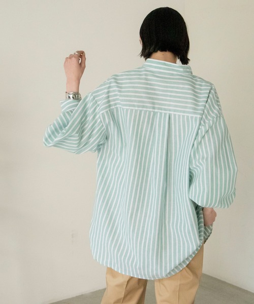 ANGIE（アンジー）の「リネンライクストライプルーズシャツ（シャツ/ブラウス・レディース・ブラック系その他/グリーン系その他/イエロー系その他/ブルー系その他・FREE）」の7枚目の写真