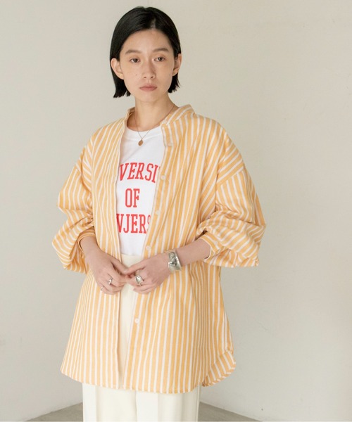 ANGIE（アンジー）の「リネンライクストライプルーズシャツ（シャツ/ブラウス・レディース・ブラック系その他/グリーン系その他/イエロー系その他/ブルー系その他・FREE）」の16枚目の写真