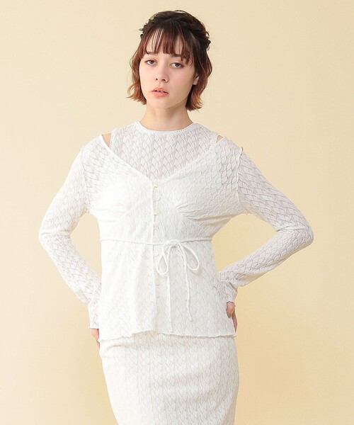 ME COUTURE（ミークチュール）の「レースレイヤードトップス（Tシャツ/カットソー・レディース・オフホワイト/ピンクベージュ・FREE）」の7枚目の写真