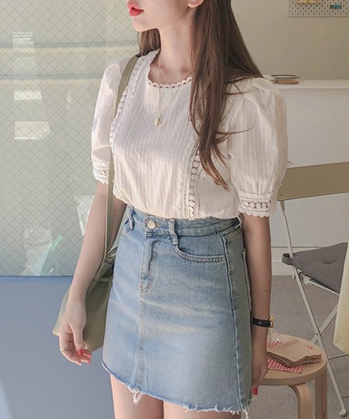 AMOUR BOX(アムールボックス)の「ラインレース半袖ブラウス(シャツ/ブラウス・レディース・ホワイト・MEDIUM/LARGE/X-LARGE)」の7枚目の写真