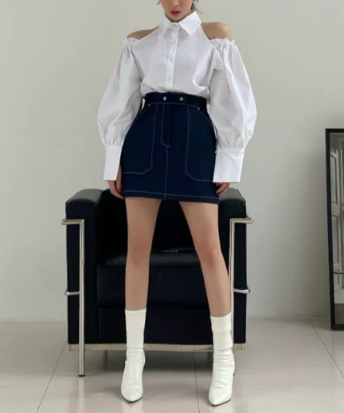 Wefst（ウェスト）の「【Wefst】オープンショルダーブラウス（シャツ/ブラウス・レディース・ホワイト・FREE）」の4枚目の写真