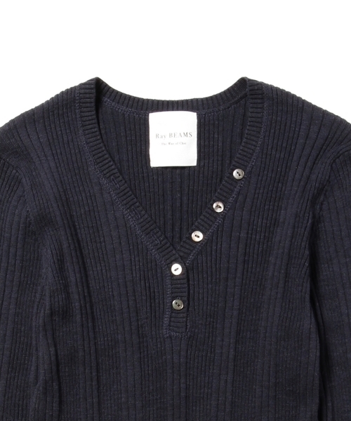 Ray BEAMS（レイビームス）の「Ray BEAMS / パターンリブ ヘンリーネック（その他トップス・レディース・ナチュラル/ブラウン系その他/ネイビー・ONE SIZE）」の14枚目の写真