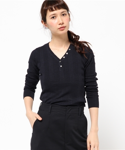 Ray BEAMS（レイビームス）の「Ray BEAMS / パターンリブ ヘンリーネック（その他トップス・レディース・ナチュラル/ブラウン系その他/ネイビー・ONE SIZE）」の3枚目の写真