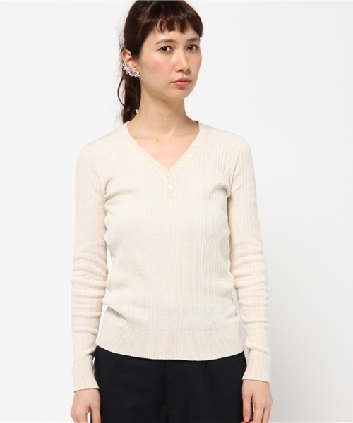 Ray BEAMS（レイビームス）の「Ray BEAMS / パターンリブ ヘンリーネック（その他トップス・レディース・ナチュラル/ブラウン系その他/ネイビー・ONE SIZE）」の11枚目の写真