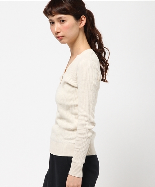 Ray BEAMS（レイビームス）の「Ray BEAMS / パターンリブ ヘンリーネック（その他トップス・レディース・ナチュラル/ブラウン系その他/ネイビー・ONE SIZE）」の4枚目の写真