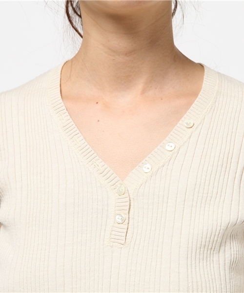 Ray BEAMS（レイビームス）の「Ray BEAMS / パターンリブ ヘンリーネック（その他トップス・レディース・ナチュラル/ブラウン系その他/ネイビー・ONE SIZE）」の5枚目の写真