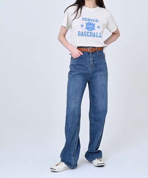 me+em select(ミームセレクト)の「BASEBALLロゴショート丈Tシャツ(Tシャツ/カットソー・レディース・スカイブルー/アイボリー/クリーム・FREE)」の14枚目の写真