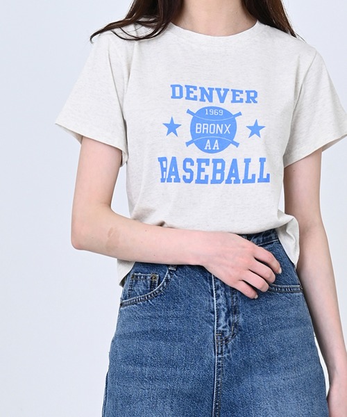 me+em select(ミームセレクト)の「BASEBALLロゴショート丈Tシャツ(Tシャツ/カットソー・レディース・スカイブルー/アイボリー/クリーム・FREE)」の18枚目の写真
