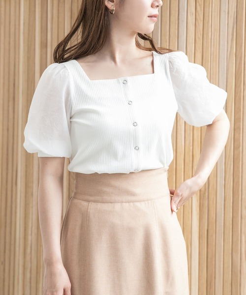 mysty woman(ミスティウーマン)の「シアースリーブ2WAYプルオーバー 285715(Tシャツ/カットソー・レディース・ブラック/オフホワイト/グレイッシュベージュ・FREE)」の5枚目の写真