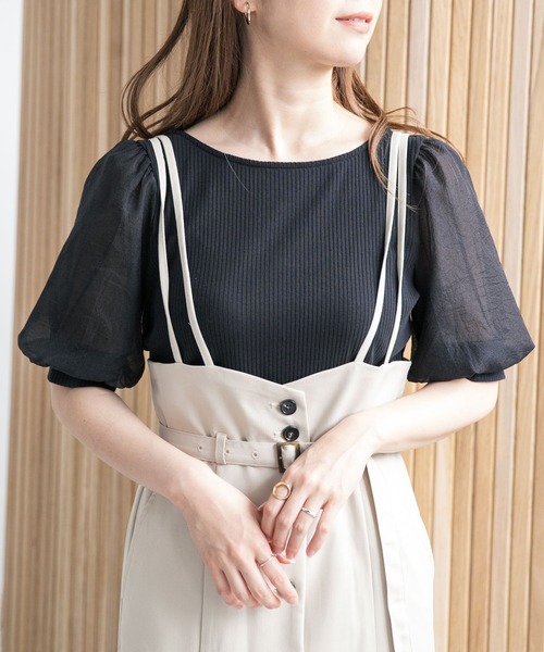 mysty woman(ミスティウーマン)の「シアースリーブ2WAYプルオーバー 285715(Tシャツ/カットソー・レディース・ブラック/オフホワイト/グレイッシュベージュ・FREE)」の8枚目の写真