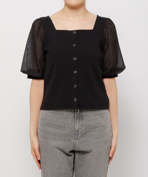mysty woman(ミスティウーマン)の「シアースリーブ2WAYプルオーバー 285715(Tシャツ/カットソー・レディース・ブラック/オフホワイト/グレイッシュベージュ・FREE)」の10枚目の写真