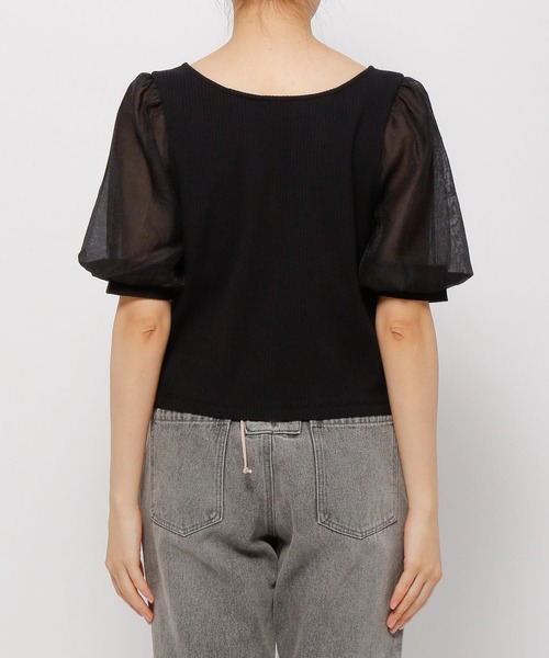 mysty woman(ミスティウーマン)の「シアースリーブ2WAYプルオーバー 285715(Tシャツ/カットソー・レディース・ブラック/オフホワイト/グレイッシュベージュ・FREE)」の12枚目の写真