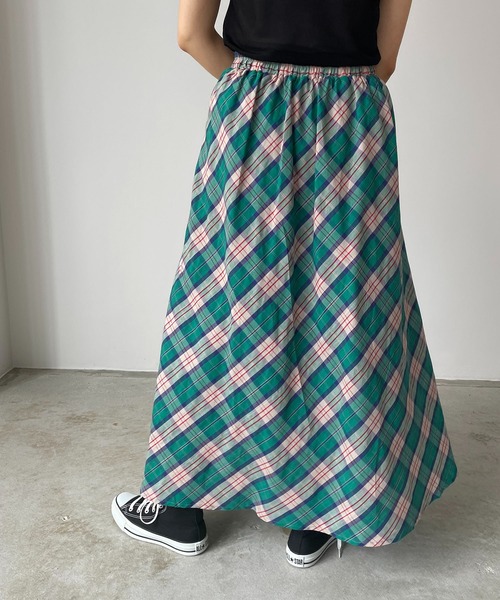 210nouve（トゥージュヌーブ）の「フレアチェックスカート（スカート・レディース・ピンク/オレンジ/グリーン・FREE）」の21枚目の写真
