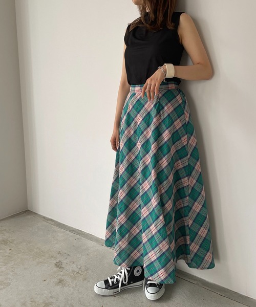 210nouve（トゥージュヌーブ）の「フレアチェックスカート（スカート・レディース・ピンク/オレンジ/グリーン・FREE）」の5枚目の写真