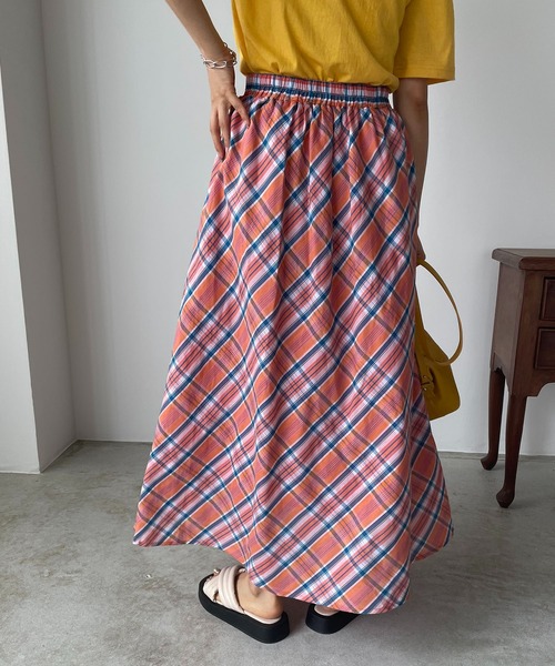 210nouve（トゥージュヌーブ）の「フレアチェックスカート（スカート・レディース・ピンク/オレンジ/グリーン・FREE）」の13枚目の写真