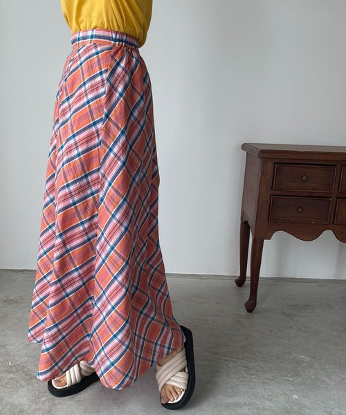 210nouve（トゥージュヌーブ）の「フレアチェックスカート（スカート・レディース・ピンク/オレンジ/グリーン・FREE）」の20枚目の写真