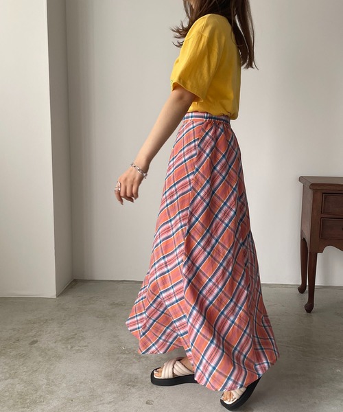 210nouve（トゥージュヌーブ）の「フレアチェックスカート（スカート・レディース・ピンク/オレンジ/グリーン・FREE）」の18枚目の写真