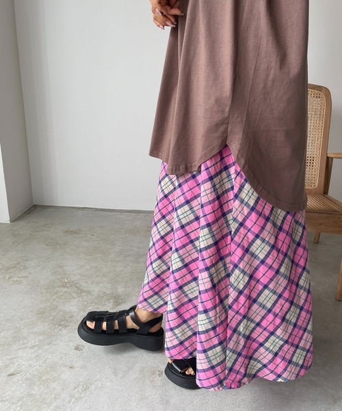 210nouve（トゥージュヌーブ）の「フレアチェックスカート（スカート・レディース・ピンク/オレンジ/グリーン・FREE）」の8枚目の写真