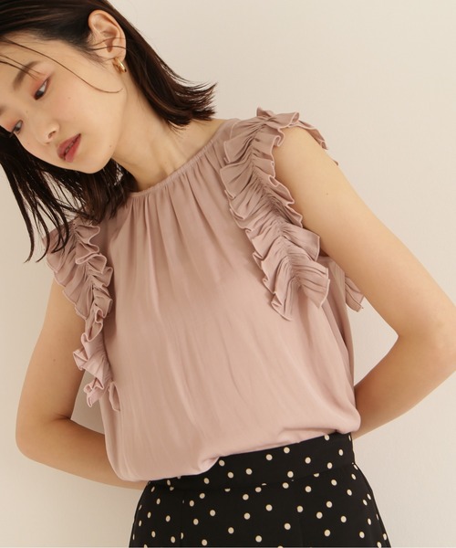 NATURAL BEAUTY BASIC(ナチュラルビューティーベーシック)の「割繊サテンフリルブラウス(シャツ/ブラウス・レディース・ベージュ/グレー系その他/ピンク・SMALL/MEDIUM)」の3枚目の写真