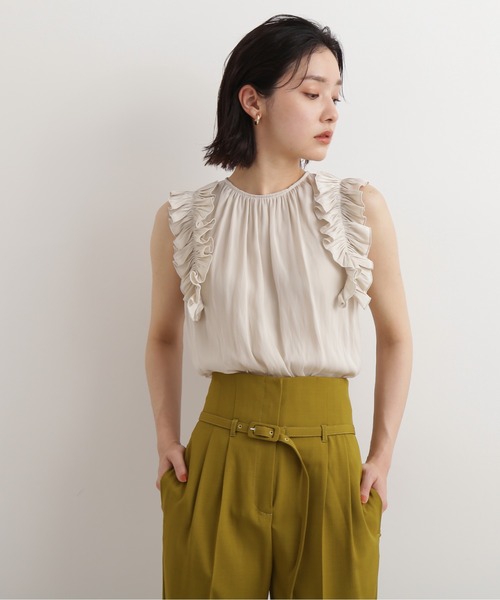 NATURAL BEAUTY BASIC(ナチュラルビューティーベーシック)の「割繊サテンフリルブラウス(シャツ/ブラウス・レディース・ベージュ/グレー系その他/ピンク・SMALL/MEDIUM)」の5枚目の写真