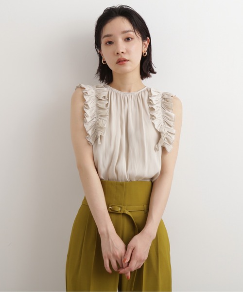 NATURAL BEAUTY BASIC(ナチュラルビューティーベーシック)の「割繊サテンフリルブラウス(シャツ/ブラウス・レディース・ベージュ/グレー系その他/ピンク・SMALL/MEDIUM)」の6枚目の写真
