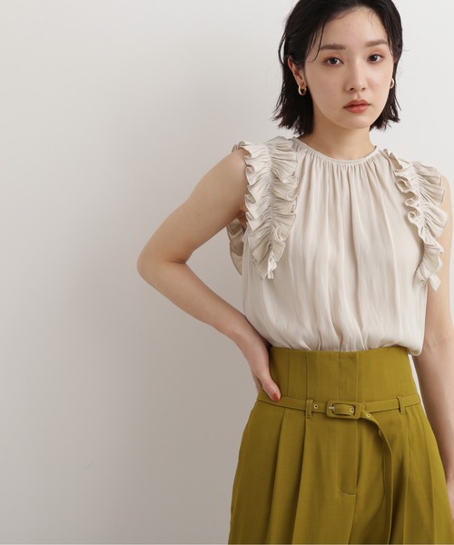 NATURAL BEAUTY BASIC(ナチュラルビューティーベーシック)の「割繊サテンフリルブラウス(シャツ/ブラウス・レディース・ベージュ/グレー系その他/ピンク・SMALL/MEDIUM)」の4枚目の写真