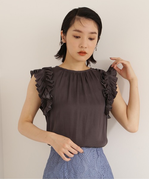 NATURAL BEAUTY BASIC(ナチュラルビューティーベーシック)の「割繊サテンフリルブラウス(シャツ/ブラウス・レディース・ベージュ/グレー系その他/ピンク・SMALL/MEDIUM)」の13枚目の写真