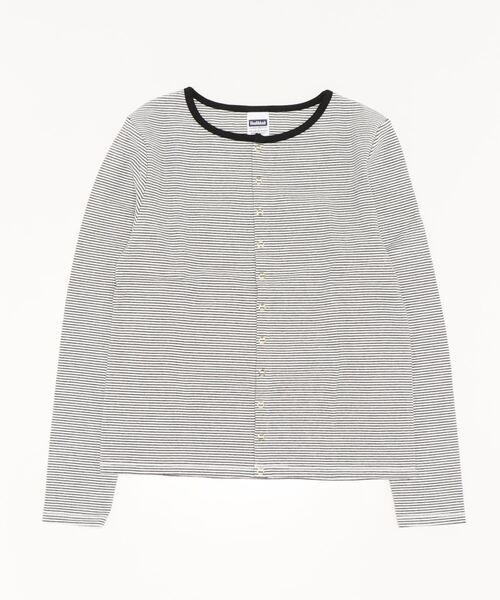 kha:ki（カーキ）の「「KHA:KI / カーキ」NARROW STRIPED STRECH RIB（Tシャツ/カットソー・レディース・ホワイト/ライトカーキ/ブラウン・1）」の2枚目の写真