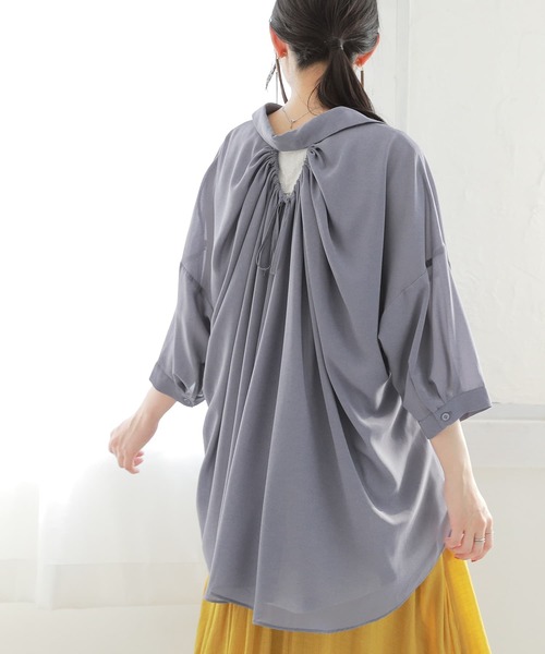 osharewalker(オシャレウォーカー)の「『バックオープンリボンデザインシアーシャツ』(シャツ/ブラウス・レディース・ミント/ブラック/ピンク/グレイッシュブルー・FREE)」の4枚目の写真