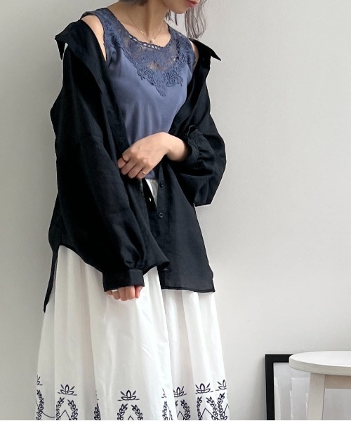osharewalker(オシャレウォーカー)の「『バックオープンリボンデザインシアーシャツ』(シャツ/ブラウス・レディース・ミント/ブラック/ピンク/グレイッシュブルー・FREE)」の7枚目の写真