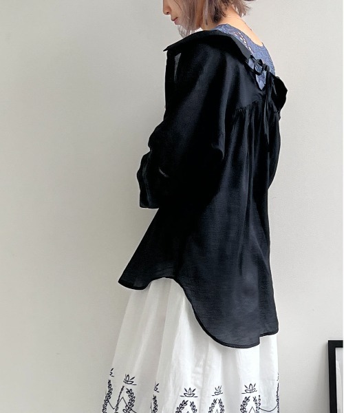 osharewalker(オシャレウォーカー)の「『バックオープンリボンデザインシアーシャツ』(シャツ/ブラウス・レディース・ミント/ブラック/ピンク/グレイッシュブルー・FREE)」の8枚目の写真