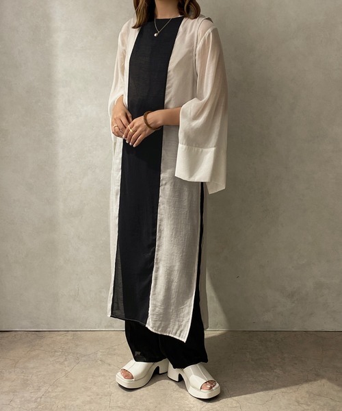 apres jour clair(アプレジュールクレア)の「【apres jour clair】バイカラーシアーワンピース【ZOZOTOWN限定アイテム】(ワンピース・レディース・ブラック/ベージュ/ブラウン系その他・X-LARGE/フリー)」の4枚目の写真