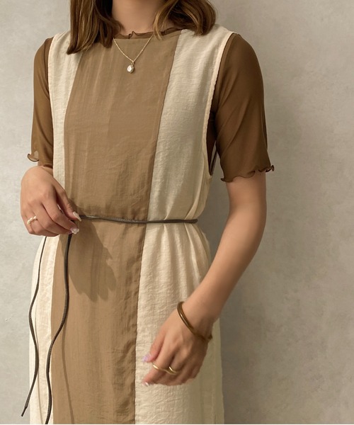apres jour clair(アプレジュールクレア)の「【apres jour clair】バイカラーシアーワンピース【ZOZOTOWN限定アイテム】(ワンピース・レディース・ブラック/ベージュ/ブラウン系その他・X-LARGE/フリー)」の5枚目の写真