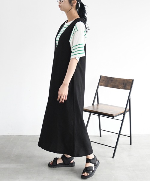 sango（sango）の「リネンタッチVネックジャンパースカート（スカート・レディース・ブラック/キナリ/モカ・FREE）」の16枚目の写真
