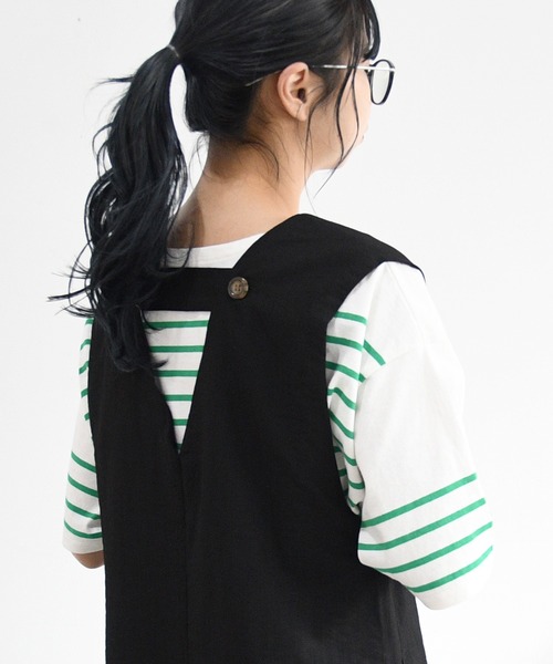 sango（sango）の「リネンタッチVネックジャンパースカート（スカート・レディース・ブラック/キナリ/モカ・FREE）」の11枚目の写真