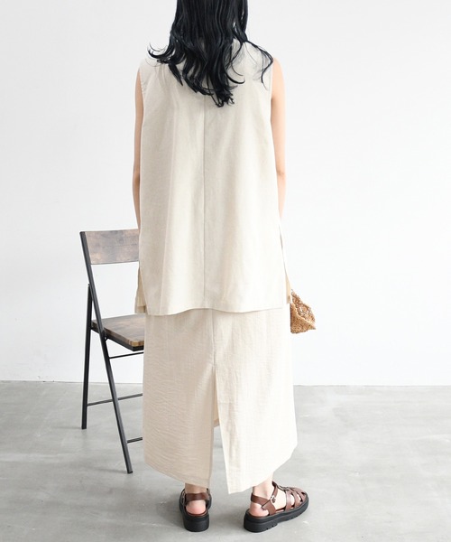 sango（sango）の「リネンタッチVネックジャンパースカート（スカート・レディース・ブラック/キナリ/モカ・FREE）」の6枚目の写真