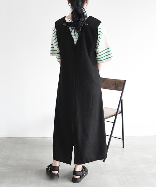 sango（sango）の「リネンタッチVネックジャンパースカート（スカート・レディース・ブラック/キナリ/モカ・FREE）」の15枚目の写真
