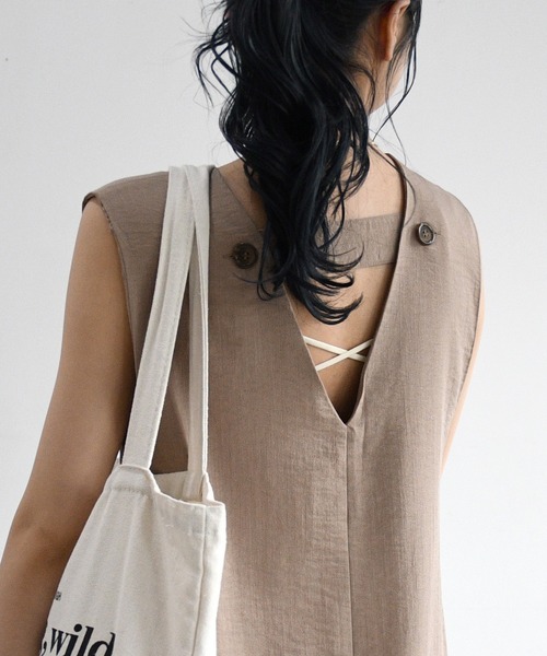 sango（sango）の「リネンタッチVネックジャンパースカート（スカート・レディース・ブラック/キナリ/モカ・FREE）」の22枚目の写真