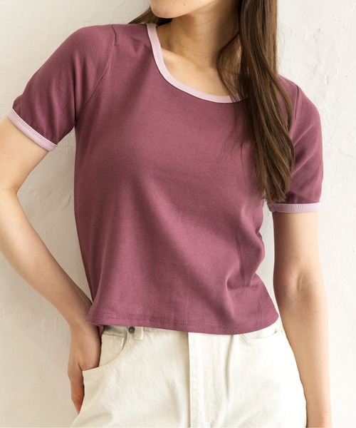 Alite cloth(アリーテクロス)の「シンプル無地リンガーTシャツ(Tシャツ/カットソー・レディース・ホワイト/ブラック/パープル/グレー/グリーン/ラベンダー・FREE)」の1枚目の写真