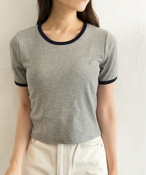 Alite cloth(アリーテクロス)の「シンプル無地リンガーTシャツ(Tシャツ/カットソー・レディース・ホワイト/ブラック/パープル/グレー/グリーン/ラベンダー・FREE)」の4枚目の写真