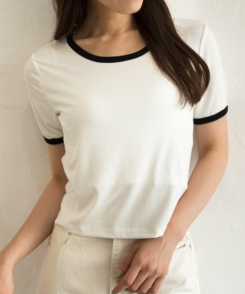 Alite cloth(アリーテクロス)の「シンプル無地リンガーTシャツ(Tシャツ/カットソー・レディース・ホワイト/ブラック/パープル/グレー/グリーン/ラベンダー・FREE)」の2枚目の写真