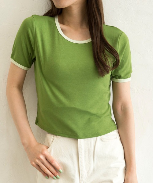 Alite cloth(アリーテクロス)の「シンプル無地リンガーTシャツ(Tシャツ/カットソー・レディース・ホワイト/ブラック/パープル/グレー/グリーン/ラベンダー・FREE)」の5枚目の写真