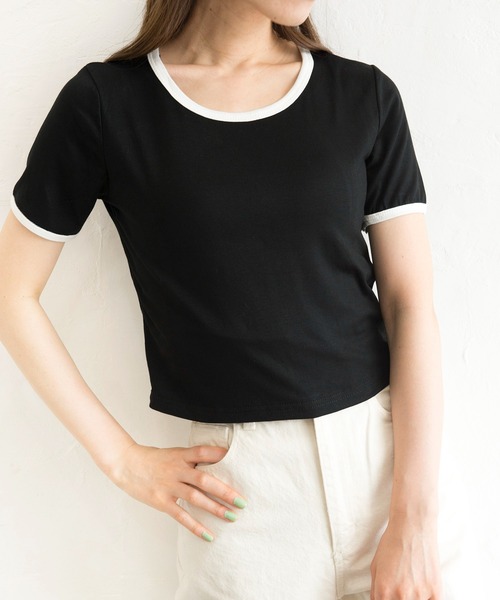 Alite cloth(アリーテクロス)の「シンプル無地リンガーTシャツ(Tシャツ/カットソー・レディース・ホワイト/ブラック/パープル/グレー/グリーン/ラベンダー・FREE)」の3枚目の写真