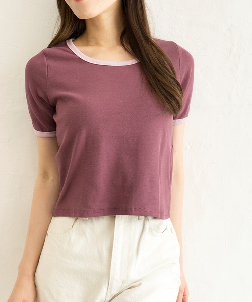 Alite cloth(アリーテクロス)の「シンプル無地リンガーTシャツ(Tシャツ/カットソー・レディース・ホワイト/ブラック/パープル/グレー/グリーン/ラベンダー・FREE)」の7枚目の写真