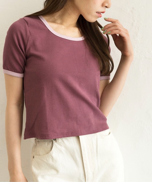 Alite cloth(アリーテクロス)の「シンプル無地リンガーTシャツ(Tシャツ/カットソー・レディース・ホワイト/ブラック/パープル/グレー/グリーン/ラベンダー・FREE)」の8枚目の写真