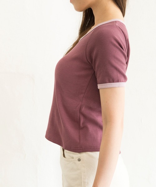 Alite cloth(アリーテクロス)の「シンプル無地リンガーTシャツ(Tシャツ/カットソー・レディース・ホワイト/ブラック/パープル/グレー/グリーン/ラベンダー・FREE)」の9枚目の写真
